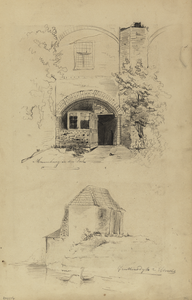 809956 Boven: gezicht uit het oosten op de binnenplaats van het bastion Manenburg te Utrecht met een van de ...